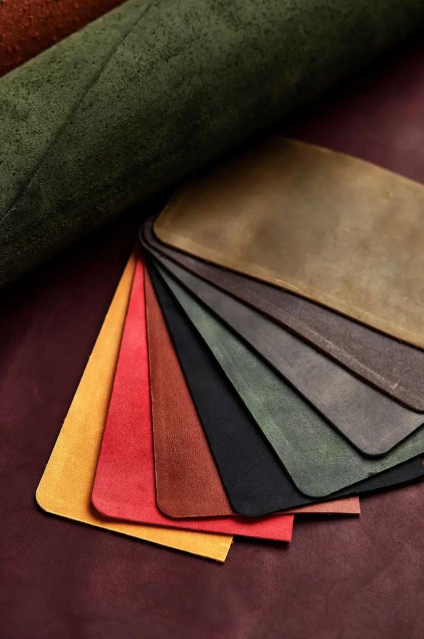 Kwanzaa vegan leather swatches in a range of colours